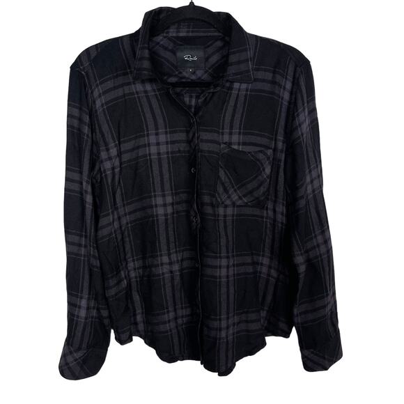 Rails Womens Small S Black Gray Hunter Plaid Button Down Shirt in Onyx Ash Rayon - Picture 1 of 9